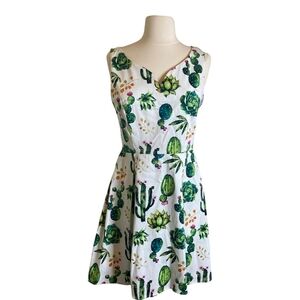 Green and White Sleeveless Cactus Dress